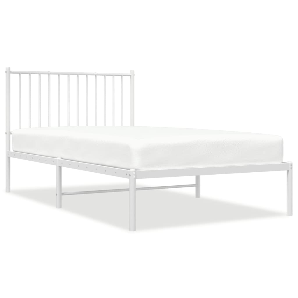 Bed frame with headboard metal white 100x190 cm