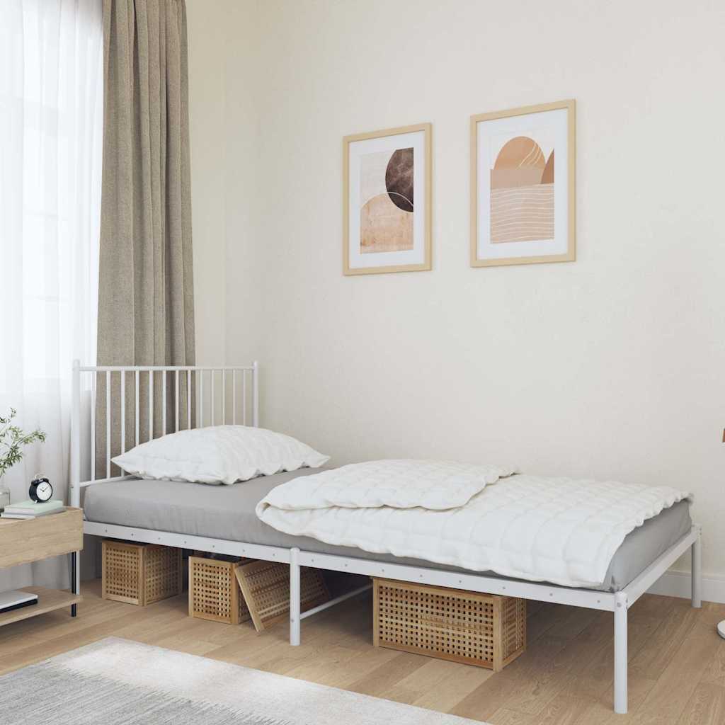 Bed frame with headboard metal white 100x190 cm