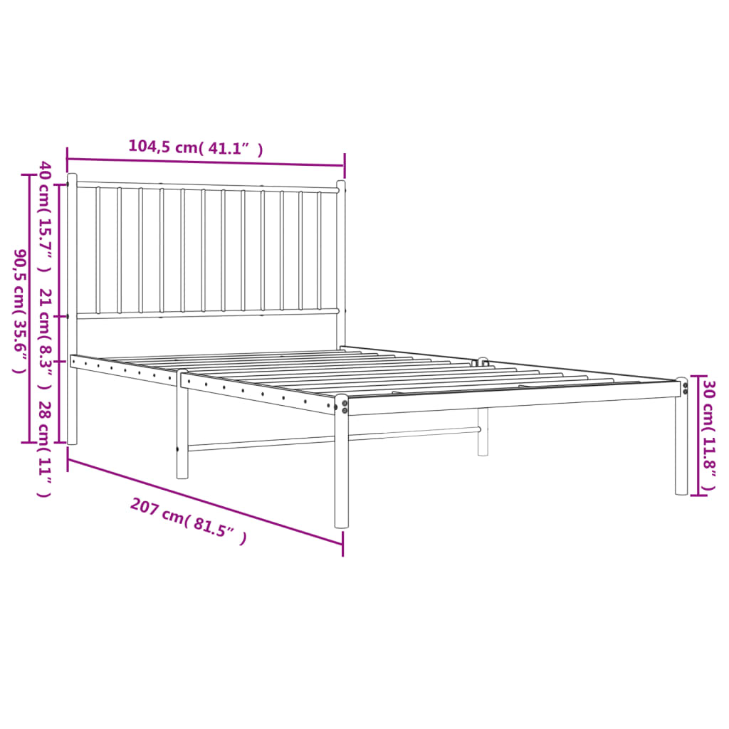 Bed frame with headboard metal white 100x200 cm