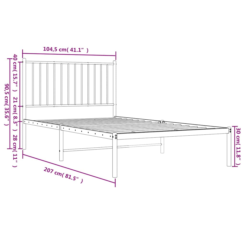 Bed frame with headboard metal white 100x200 cm
