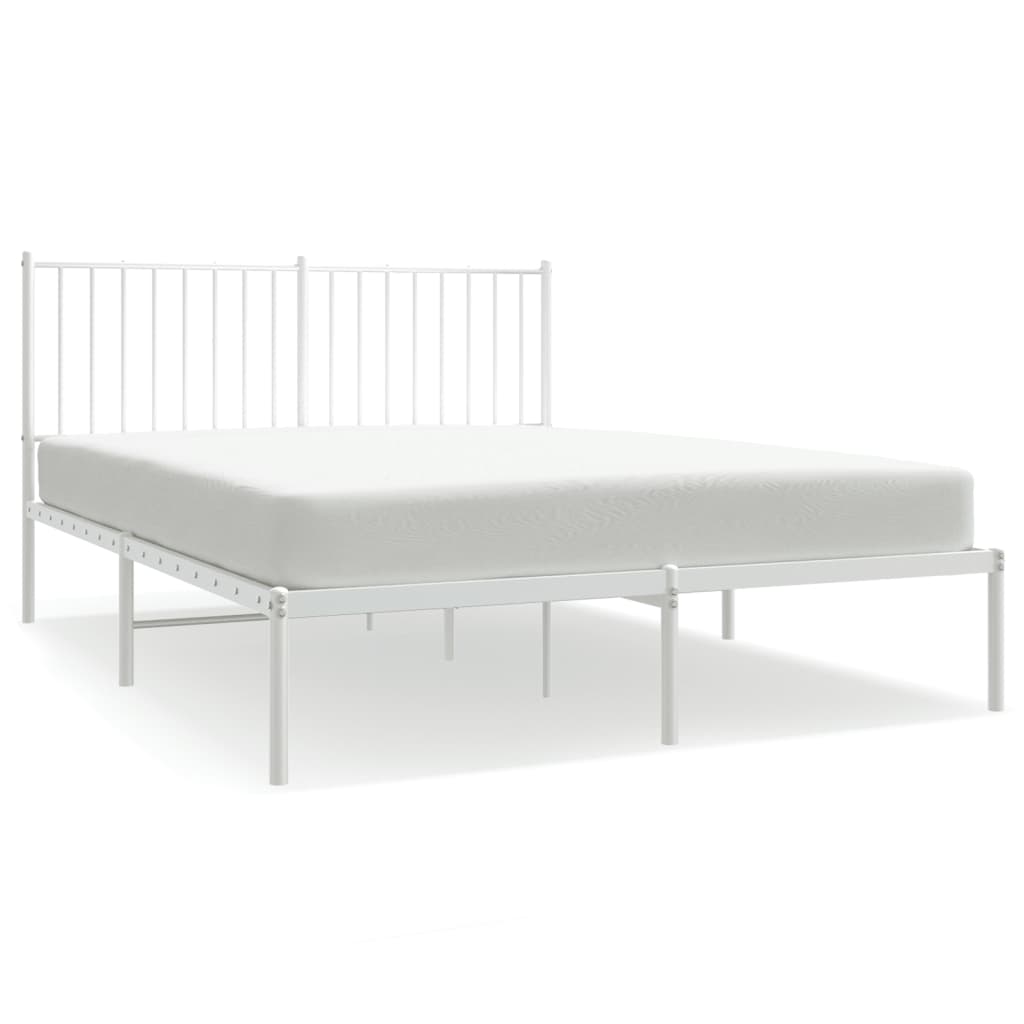 Bed frame with headboard metal white 140x190 cm