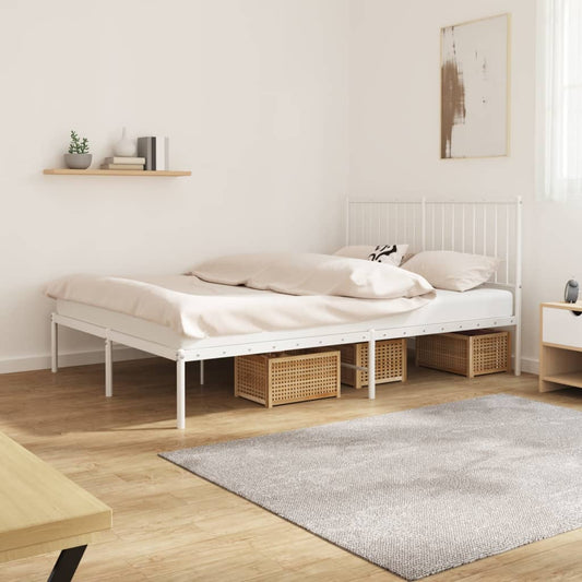 Bed frame with headboard metal white 140x200 cm