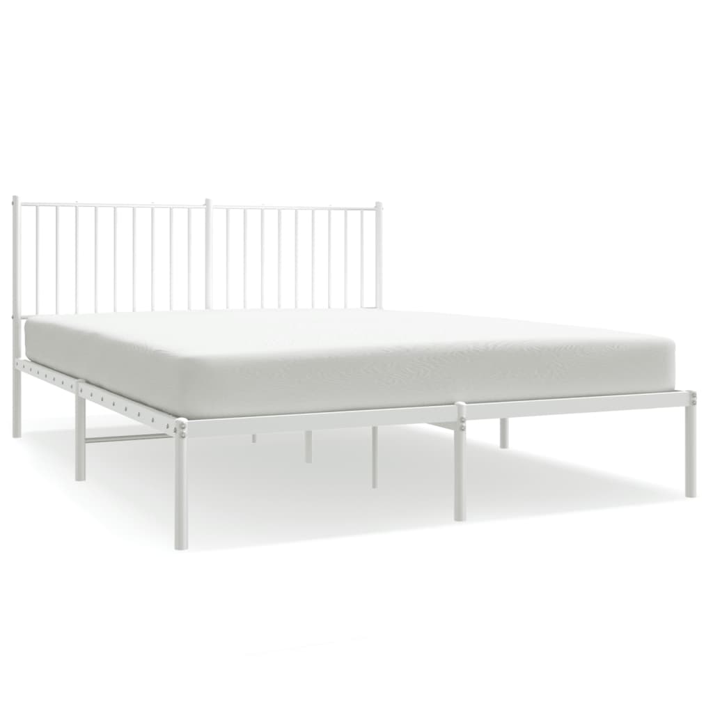 Bed frame with headboard metal white 160x200 cm