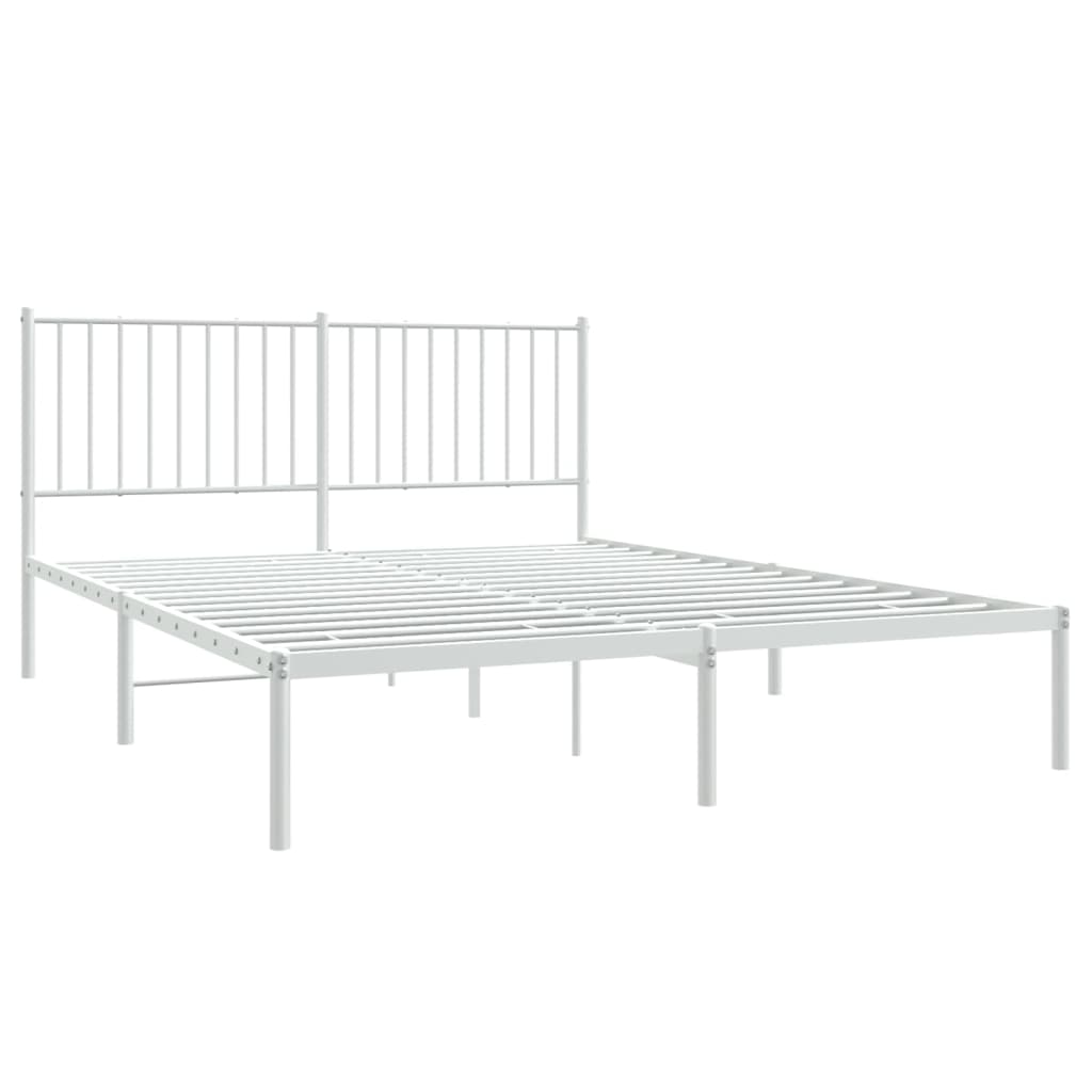 Bed frame with headboard metal white 160x200 cm