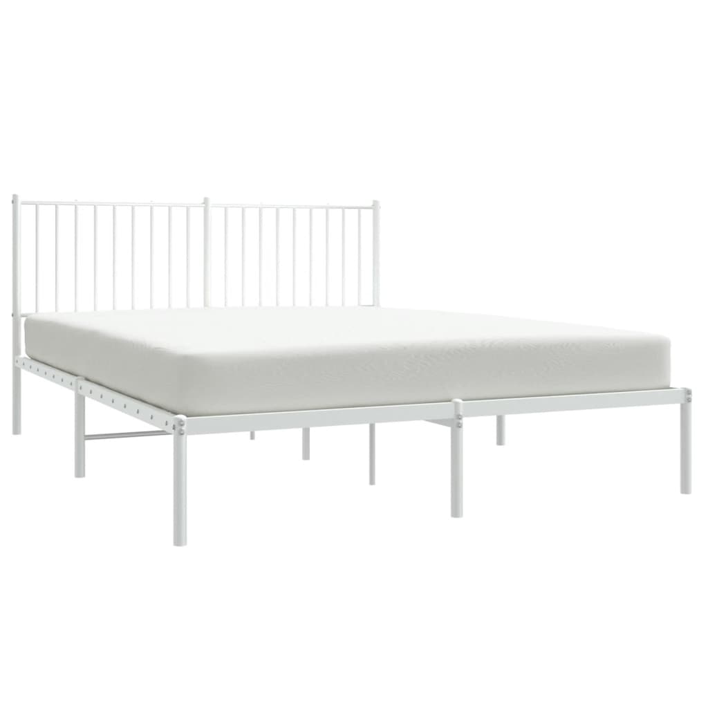 Bed frame with headboard metal white 160x200 cm