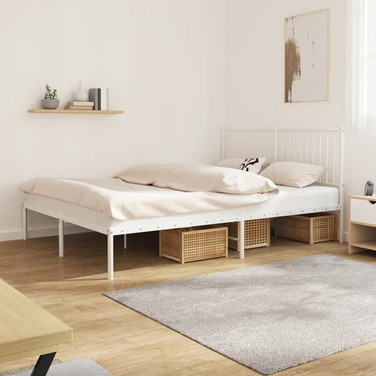 Bed frame with headboard metal white 160x200 cm
