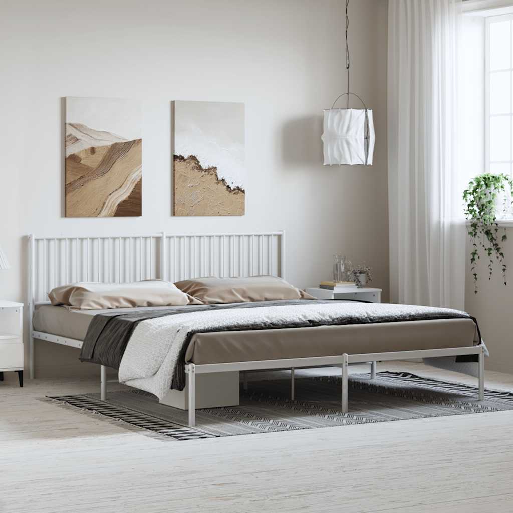 Bed frame with headboard metal white 183x213 cm