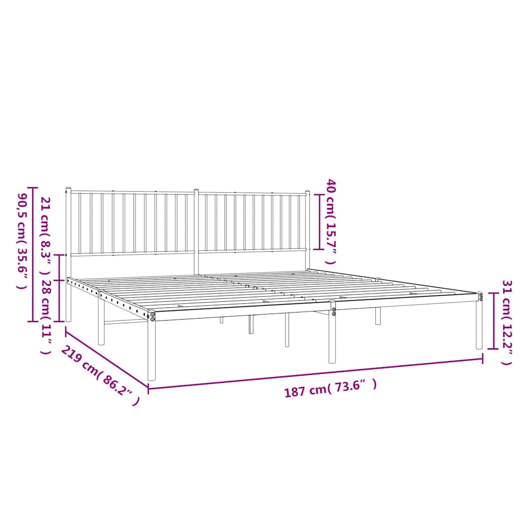 Bed frame with headboard metal white 183x213 cm