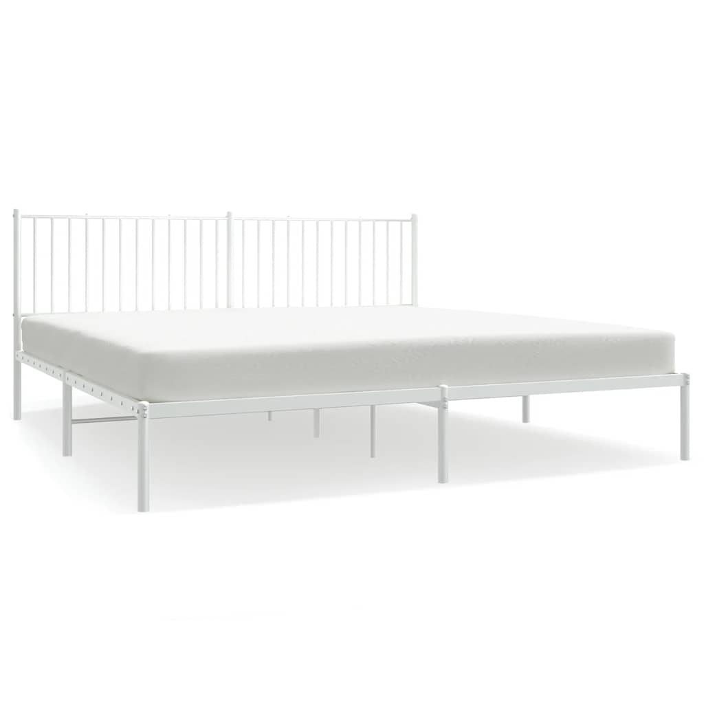 Bed frame with headboard metal white 193x203 cm