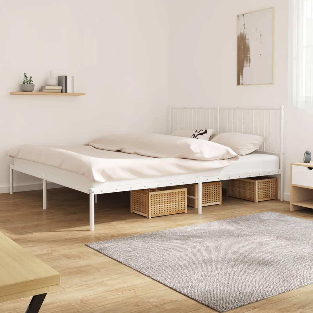 Bed frame with headboard metal white 193x203 cm