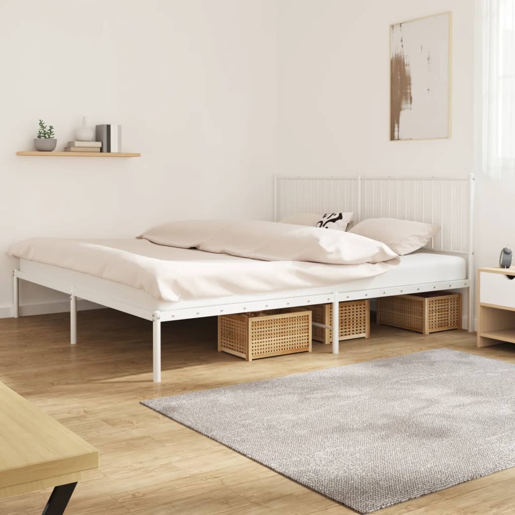Bed frame with headboard metal white 200x200 cm