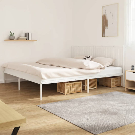 Bed frame with headboard metal white 200x200 cm