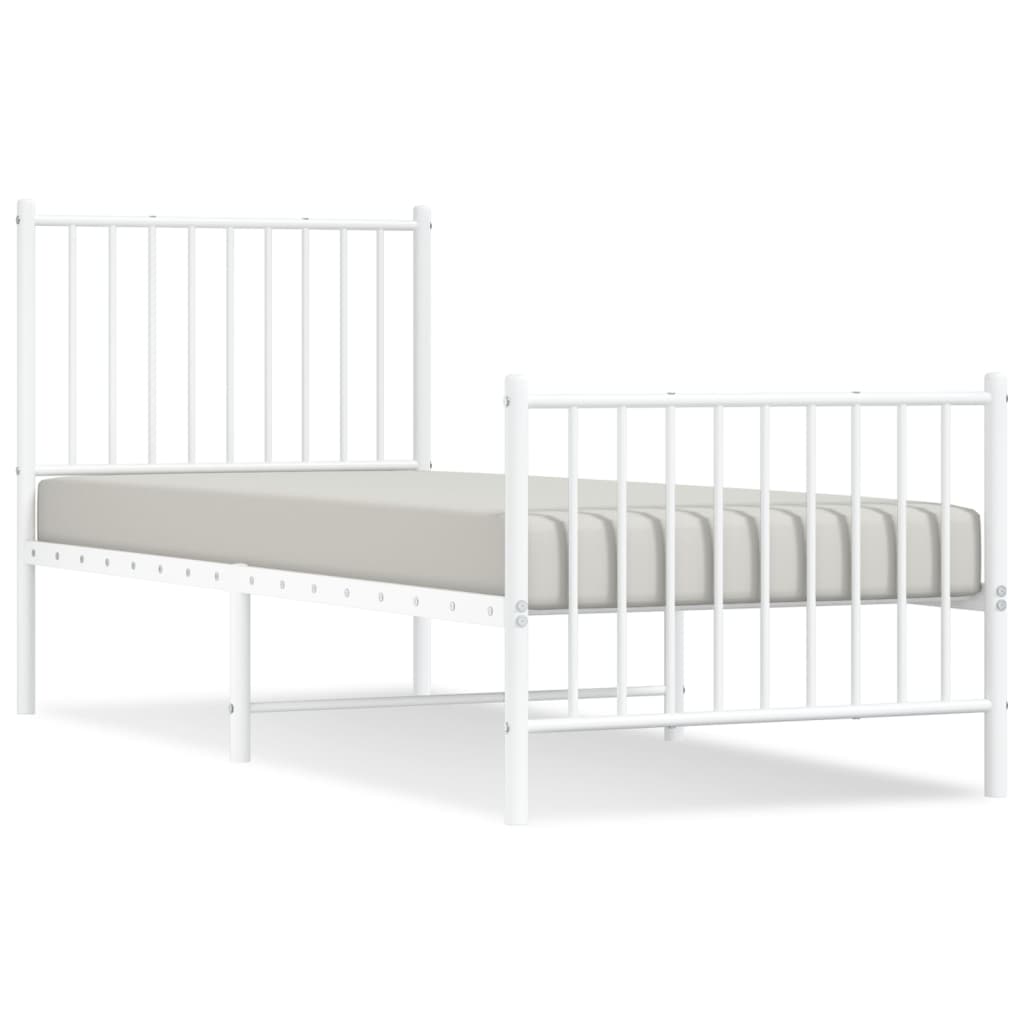 Bed frame with head and footboard metal white 75x190 cm