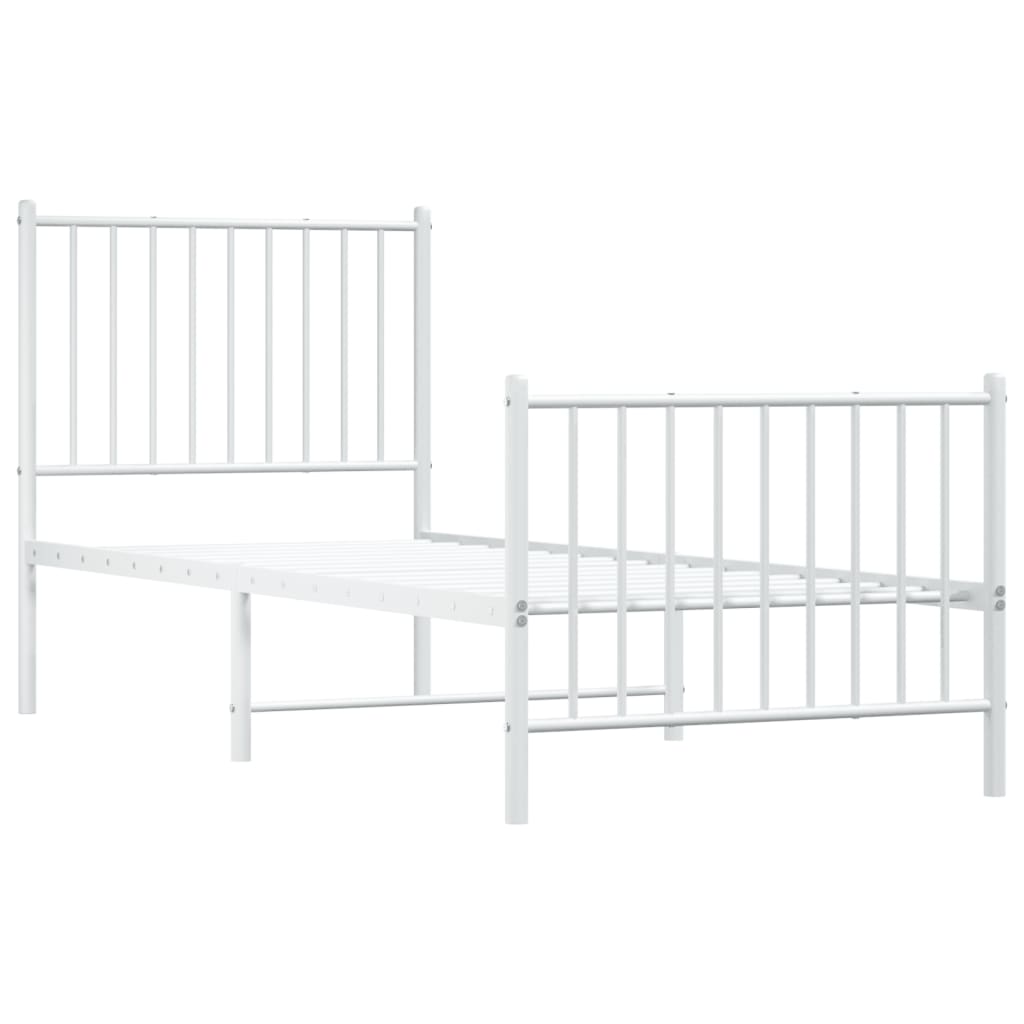 Bed frame with head and footboard metal white 75x190 cm