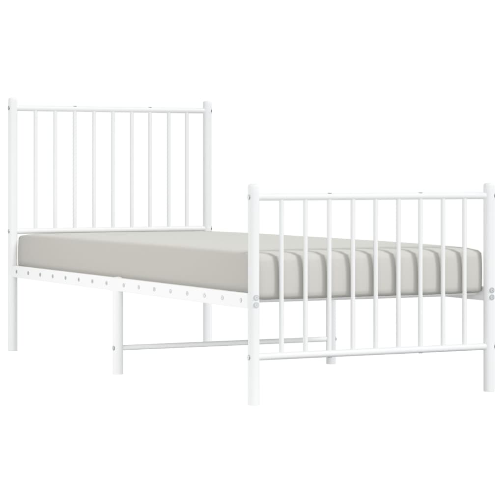 Bed frame with head and footboard metal white 75x190 cm