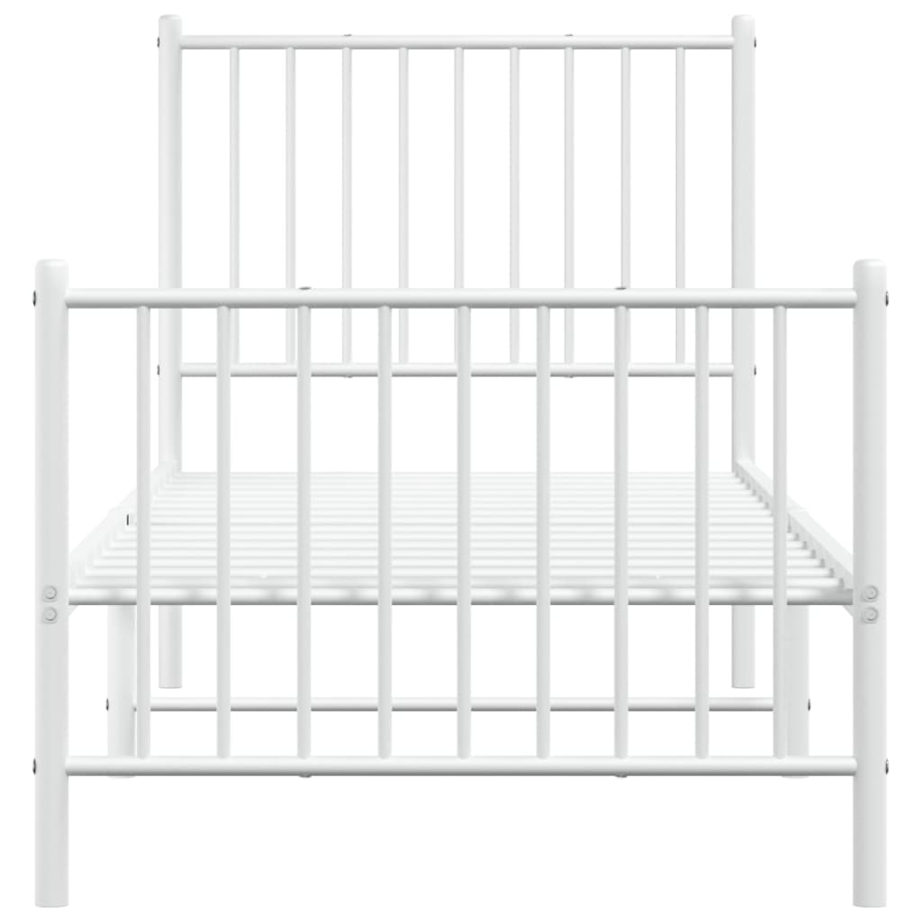 Bed frame with head and footboard metal white 75x190 cm