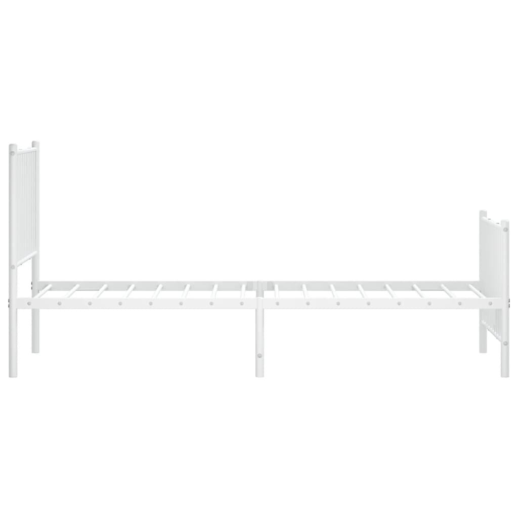 Bed frame with head and footboard metal white 75x190 cm