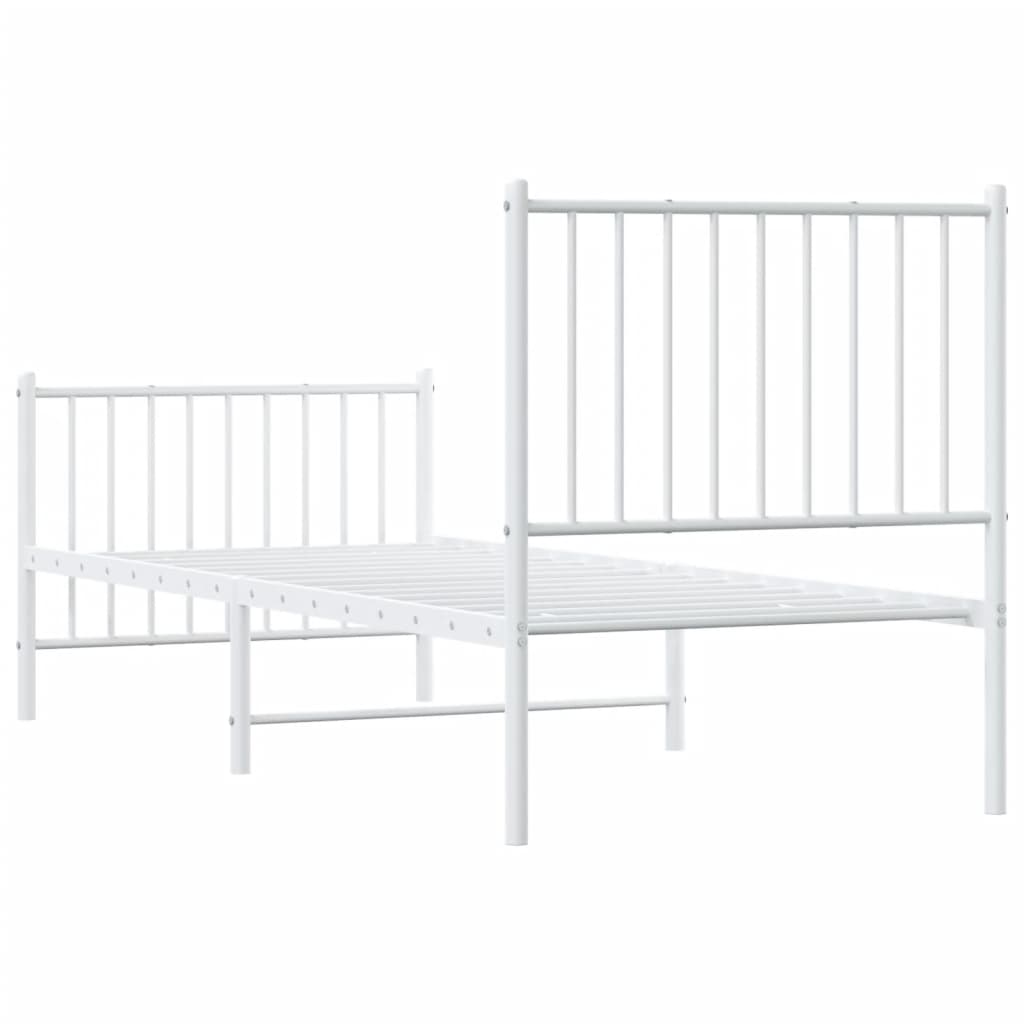 Bed frame with head and footboard metal white 75x190 cm