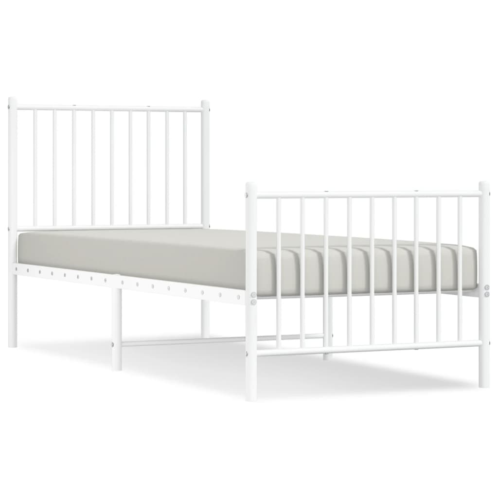 Bed frame with head and footboard metal white 80x200 cm