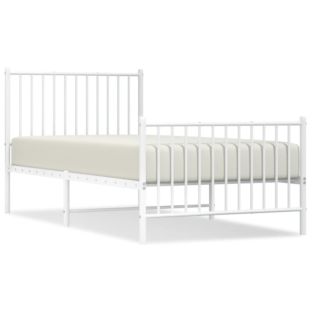 Bed frame with head and footboard metal white 90x190 cm