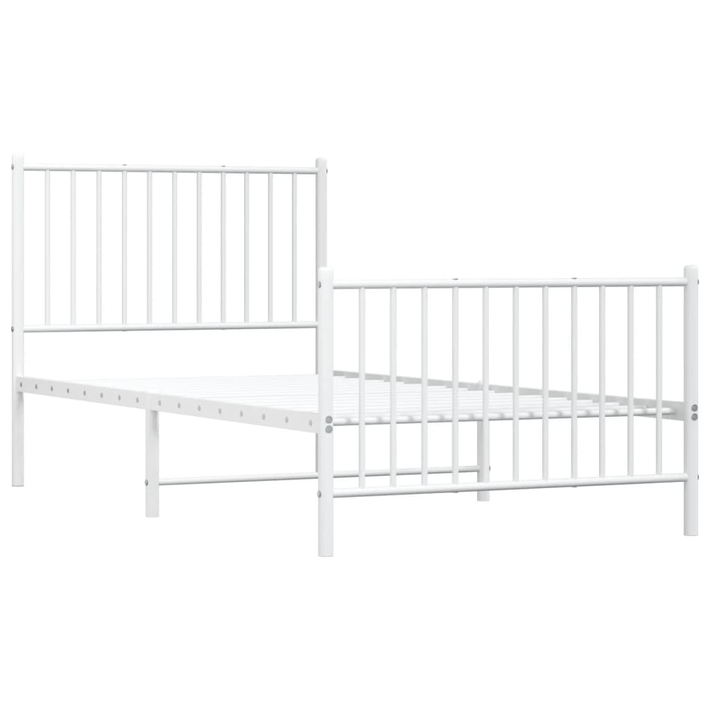 Bed frame with head and footboard metal white 90x190 cm
