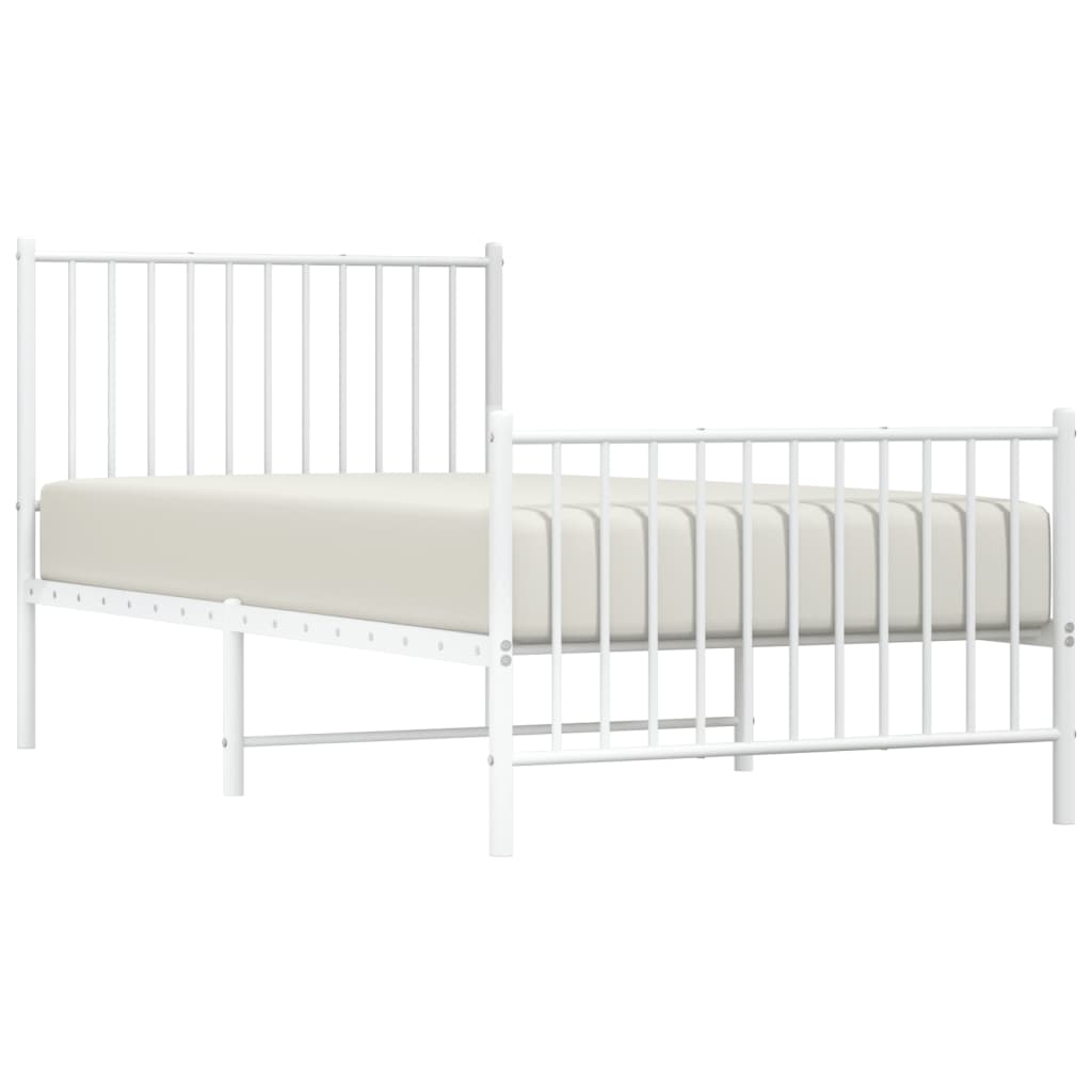 Bed frame with head and footboard metal white 90x190 cm