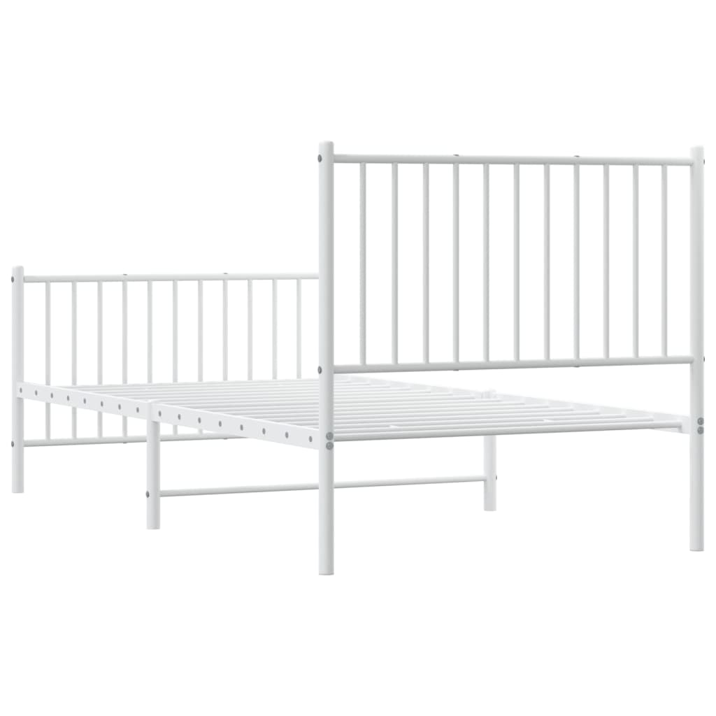 Bed frame with head and footboard metal white 90x190 cm