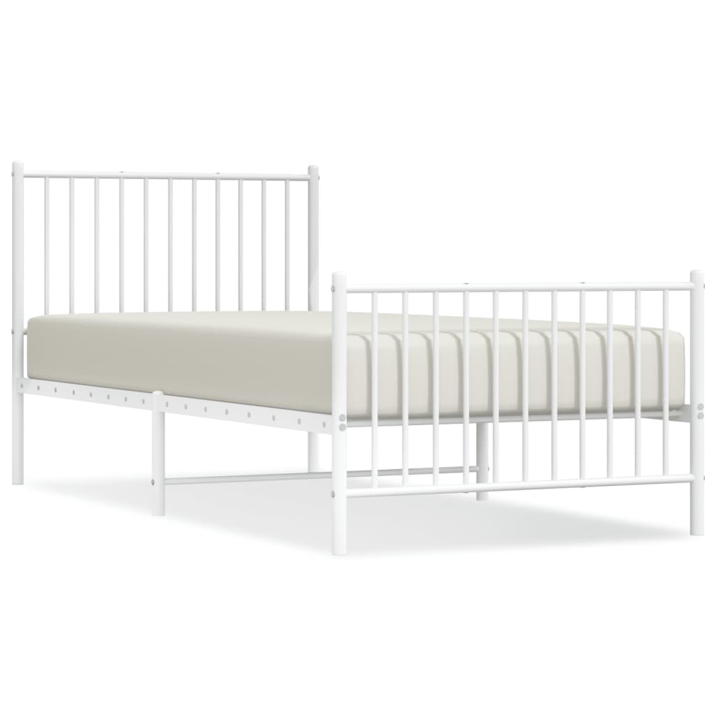 Bed frame with head and footboard metal white 90x200 cm