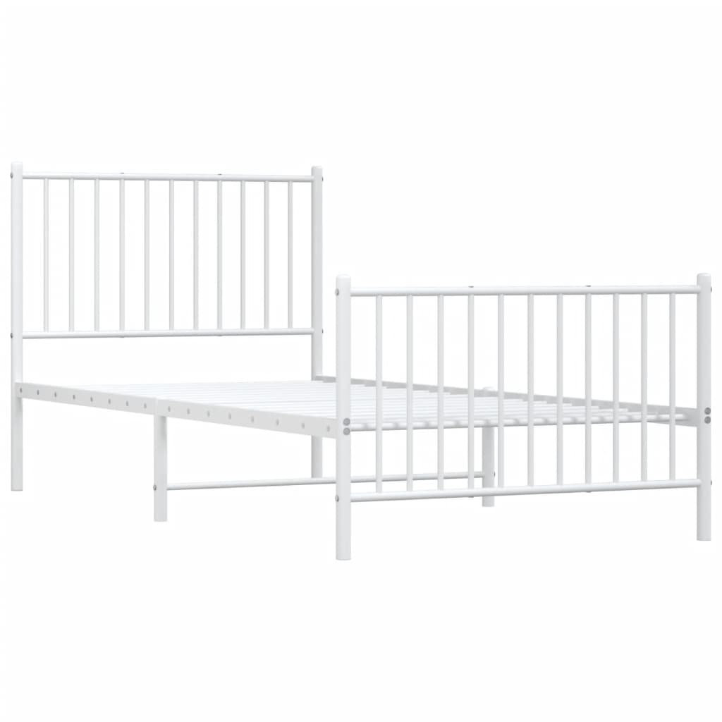 Bed frame with head and footboard metal white 90x200 cm