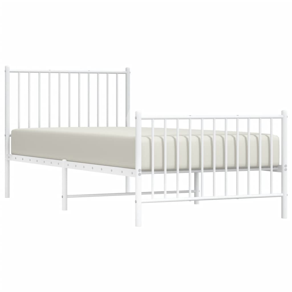Bed frame with head and footboard metal white 90x200 cm