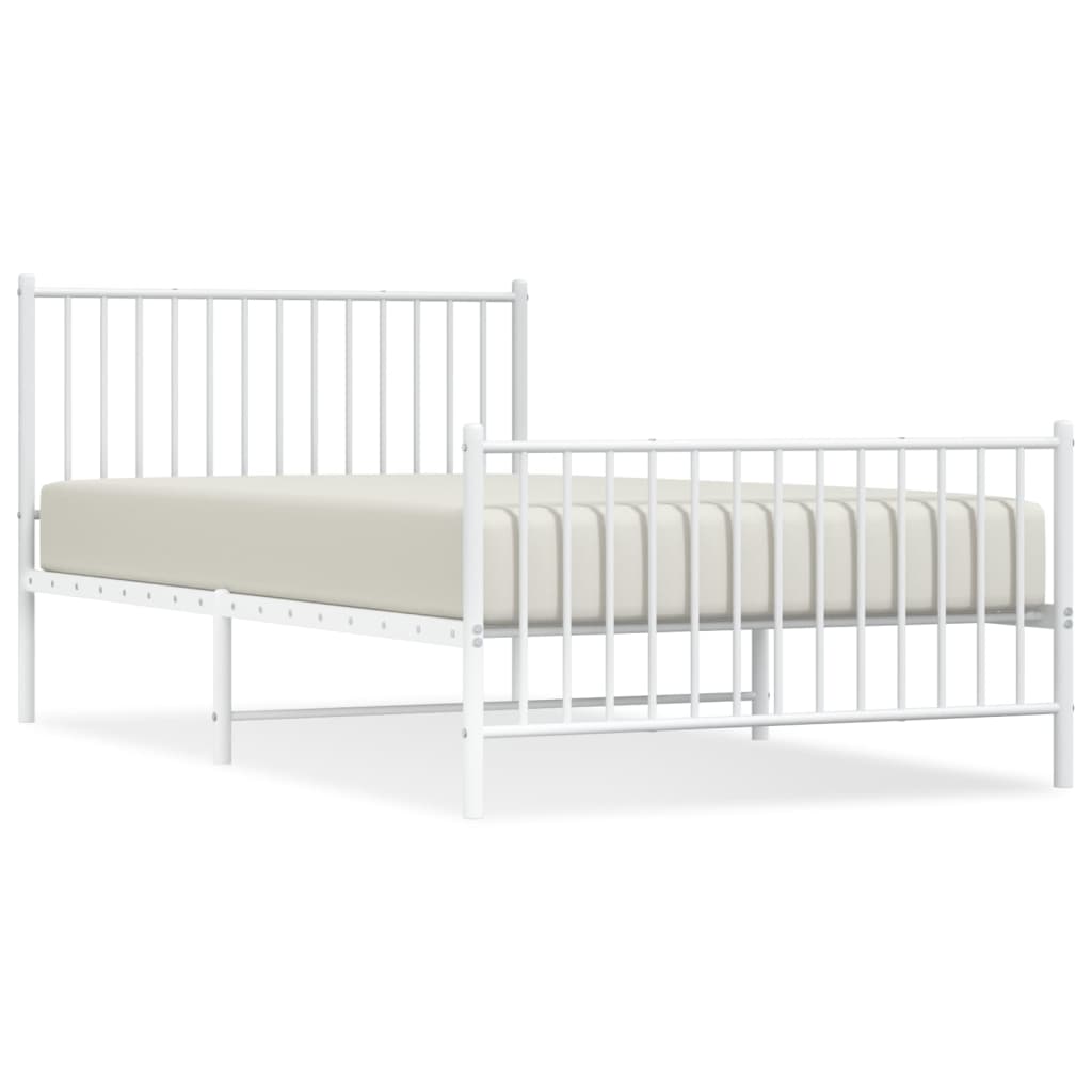 Bed frame with head and footboard metal white 107x203 cm