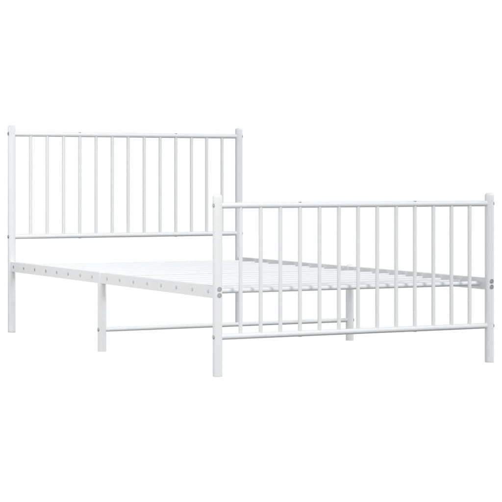Bed frame with head and footboard metal white 107x203 cm