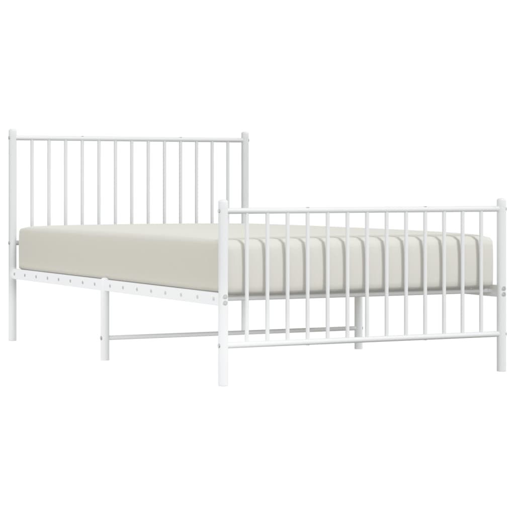 Bed frame with head and footboard metal white 107x203 cm