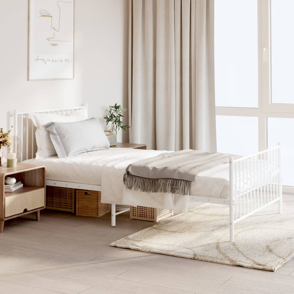 Bed frame with head and footboard metal white 107x203 cm