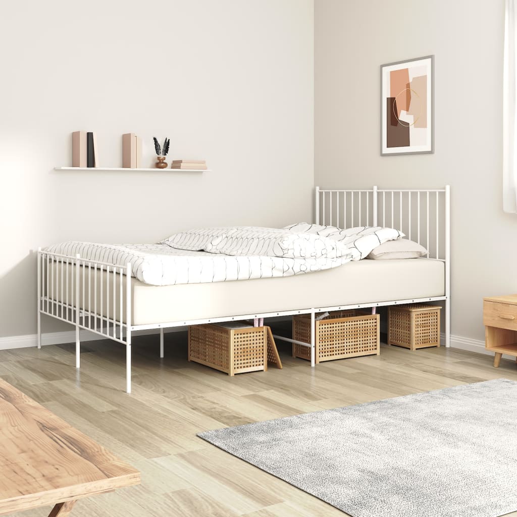 Bed frame with head and footboard metal white 120x190 cm