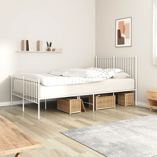 Bed frame with head and footboard metal white 140x200 cm