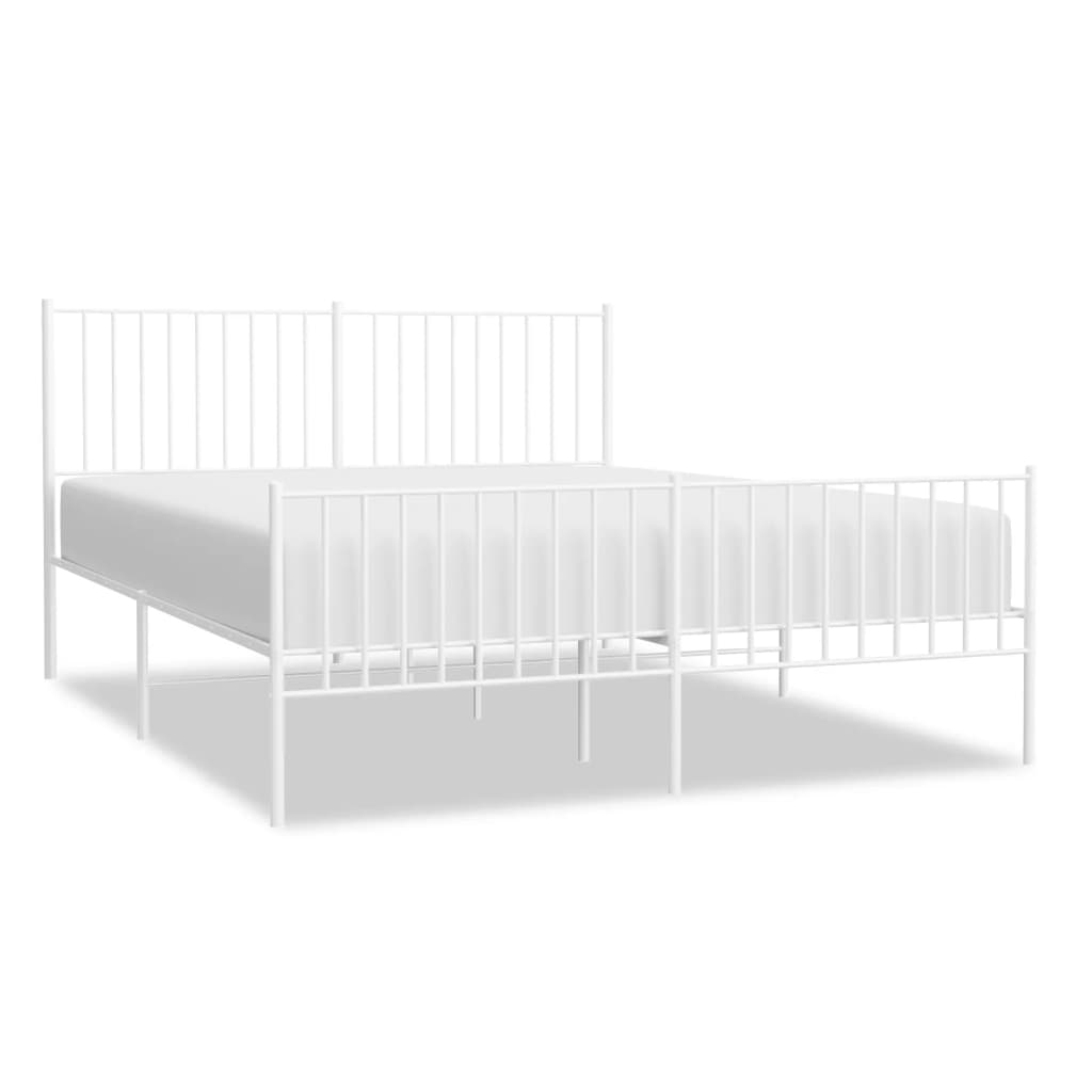Bed frame with head and footboard metal white 160x200 cm