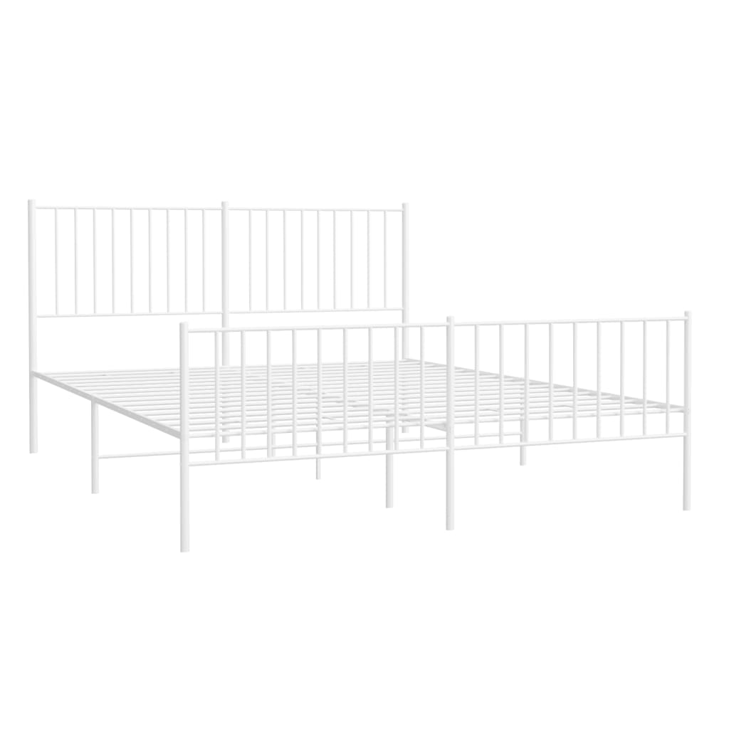 Bed frame with head and footboard metal white 160x200 cm