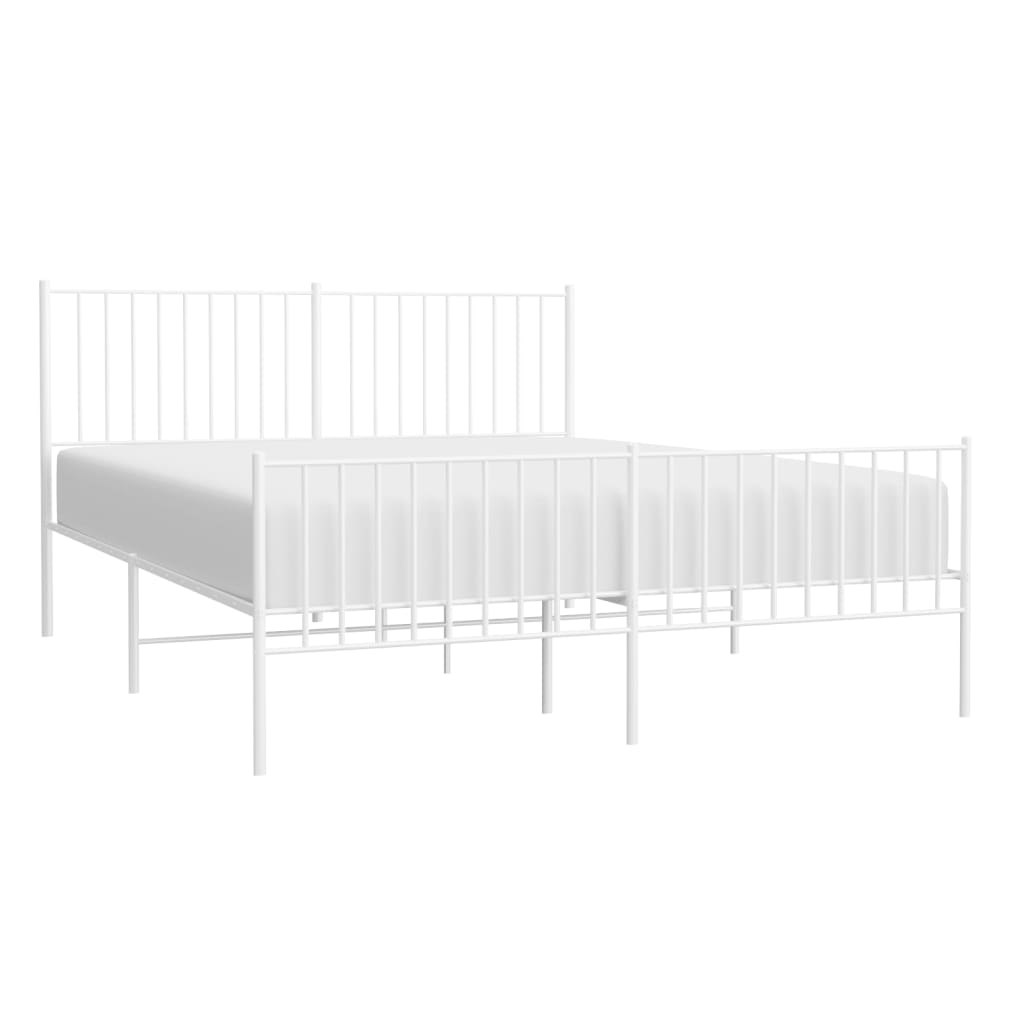 Bed frame with head and footboard metal white 160x200 cm