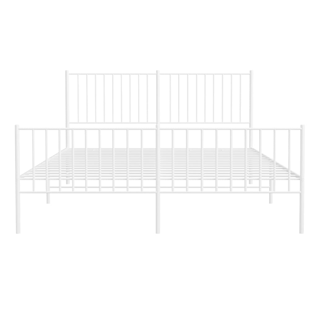 Bed frame with head and footboard metal white 160x200 cm