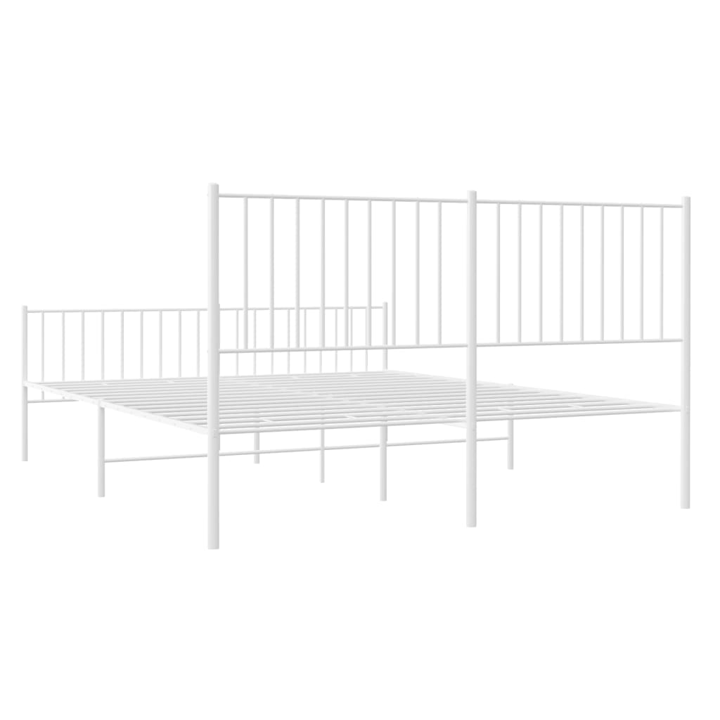 Bed frame with head and footboard metal white 160x200 cm