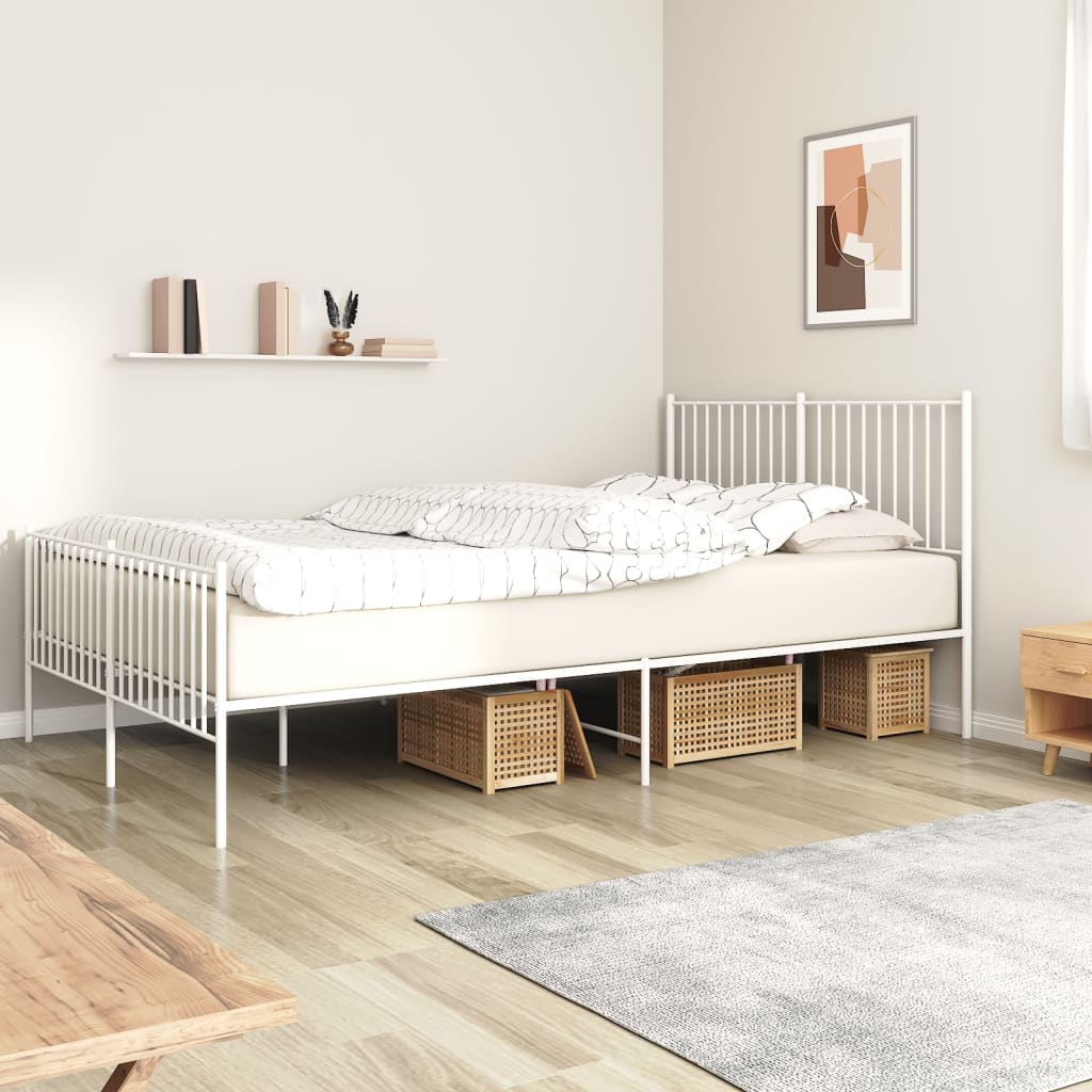 Bed frame with head and footboard metal white 160x200 cm