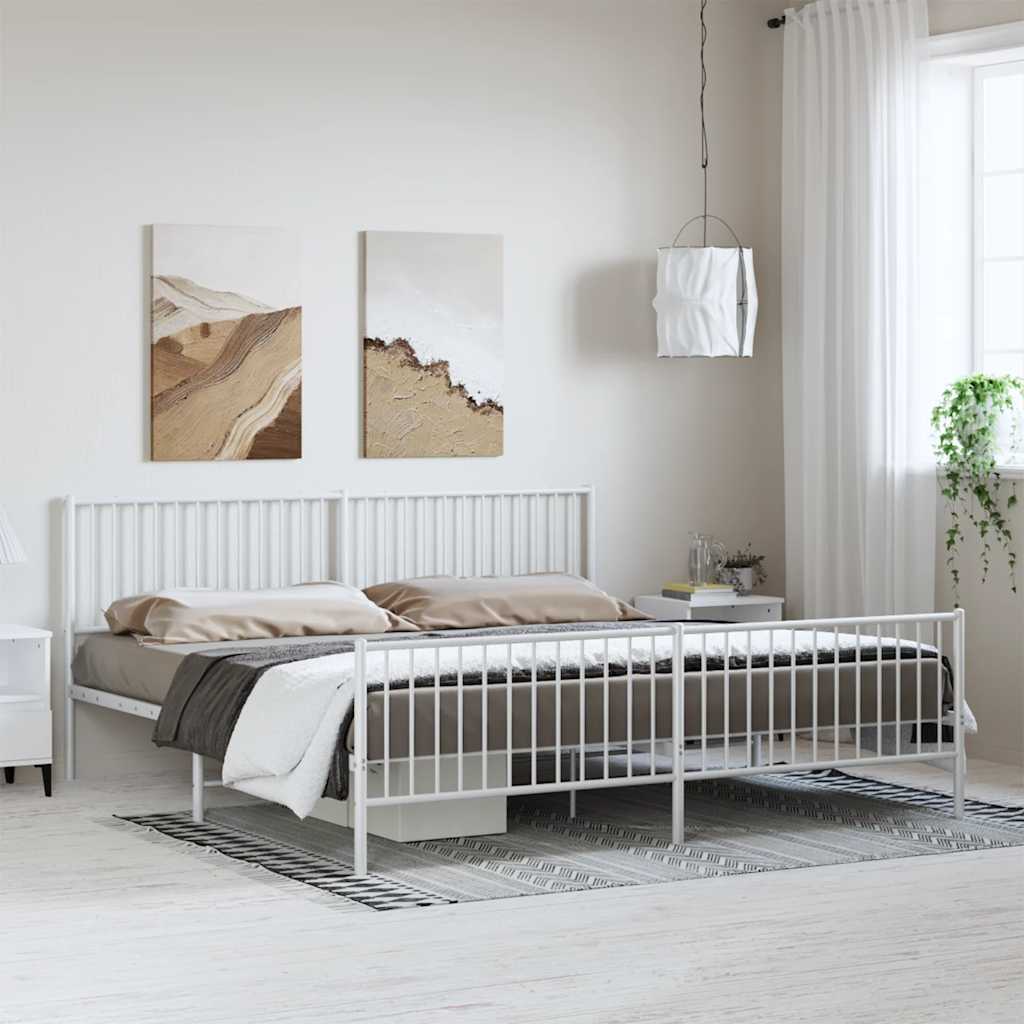 Bed frame with head and footboard metal white 193x203 cm