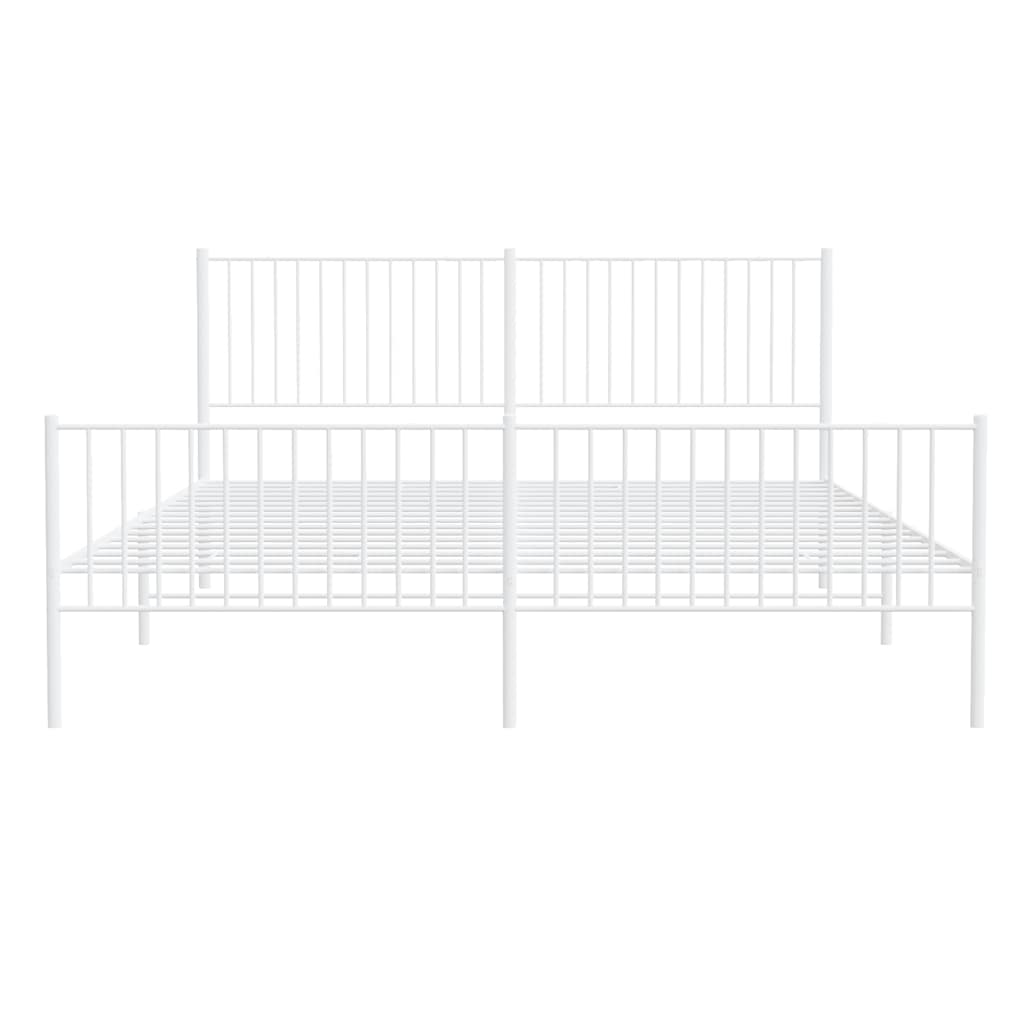 Bed frame with head and footboard metal white 193x203 cm