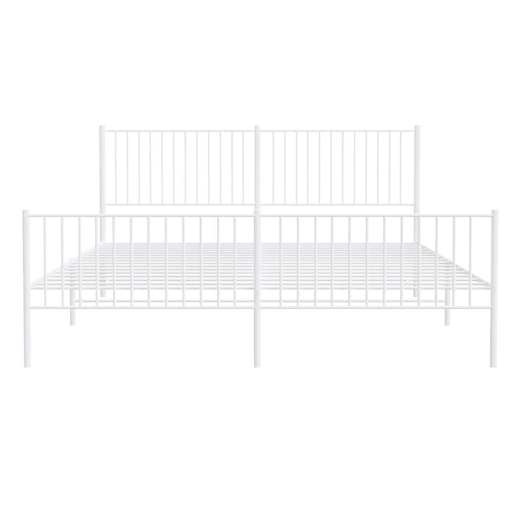 Bed frame with head and footboard metal white 193x203 cm