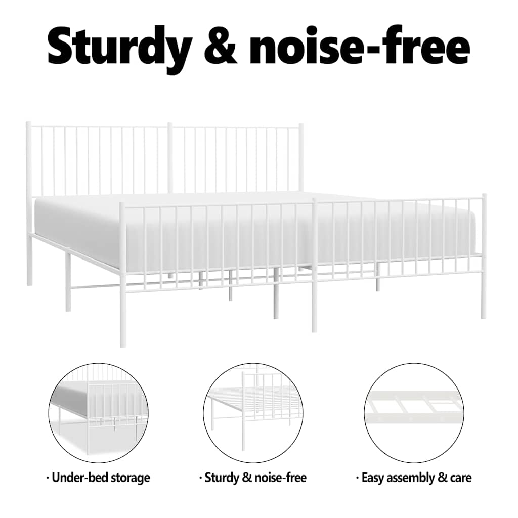 Bed frame with head and footboard metal white 193x203 cm