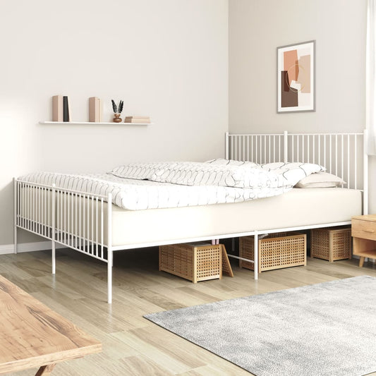 Bed frame with head and footboard metal white 193x203 cm