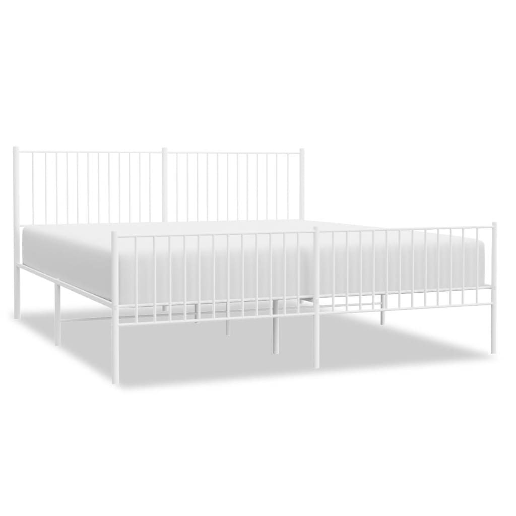 Bed frame with head and footboard metal white 200x200 cm