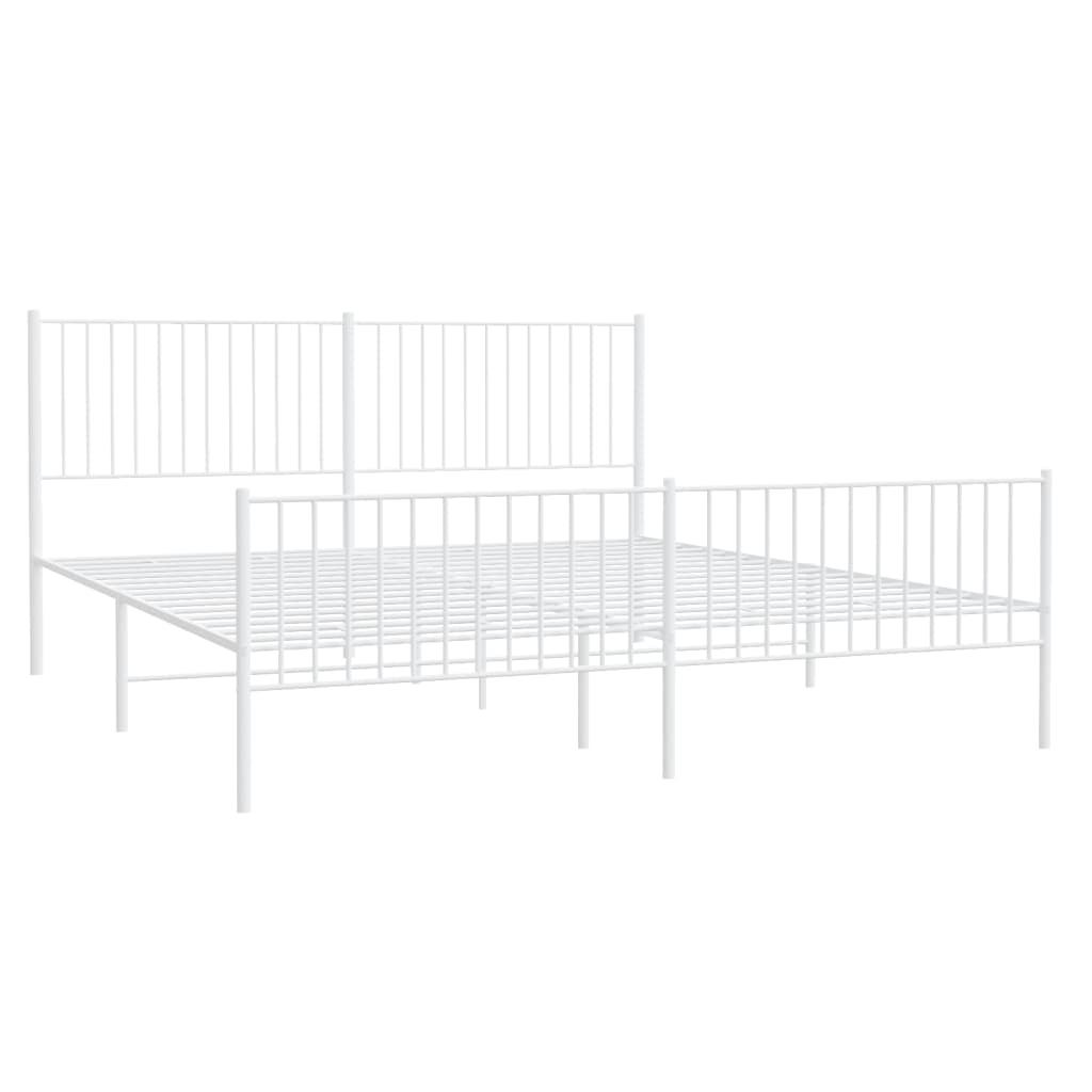 Bed frame with head and footboard metal white 200x200 cm