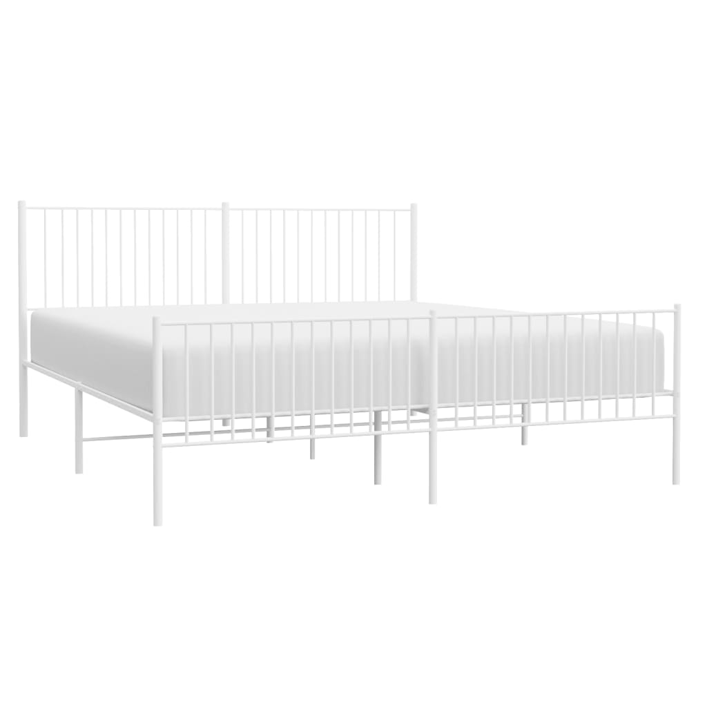 Bed frame with head and footboard metal white 200x200 cm